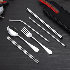 8 Pcs/Set Portable Stainless Steel Dinnerware Set Travel Camping Cutlery Reusable Utensils with Case Knife Fork Spoon | Vimost Shop.