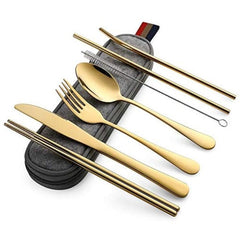 8 Pcs/Set Portable Stainless Steel Dinnerware Set Travel Camping Cutlery Reusable Utensils with Case Knife Fork Spoon | Vimost Shop.