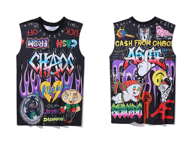 Funny Hip Hop Comic Letter Graffiti Fashion Tank Tops Mens Summer Streetwear Casual Cotton Sleeveless Vests | Vimost Shop.