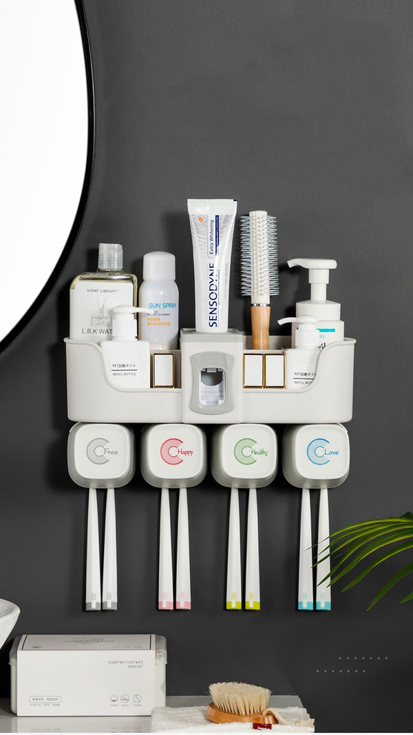 4pcs Multifunctional Toothbrush Holder Bathroom Accessories Set Automatic Toothpaste Dispenser Holder Bathroom Storage | Vimost Shop.
