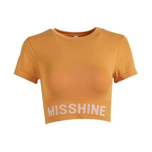 Yoga Top Seamless Yoga Shirt Short Sleeve Crop Top Women Sport Shirt Gym Girl Top Running T-shirt Fashion Letters Fitness Shirts | Vimost Shop.
