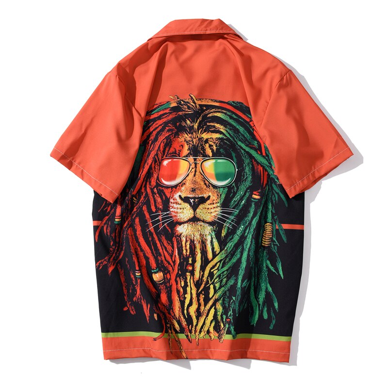Summer Lion Print Orange Beach Hawaiian Aloha Shirts Mens Casual Short Sleeve Shirt Camisas Fashion Shirts Tops | Vimost Shop.