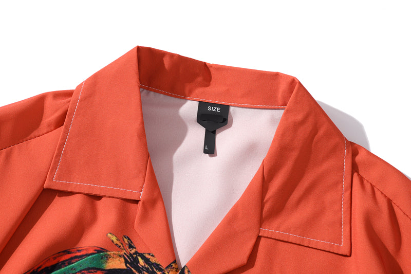Summer Lion Print Orange Beach Hawaiian Aloha Shirts Mens Casual Short Sleeve Shirt Camisas Fashion Shirts Tops | Vimost Shop.