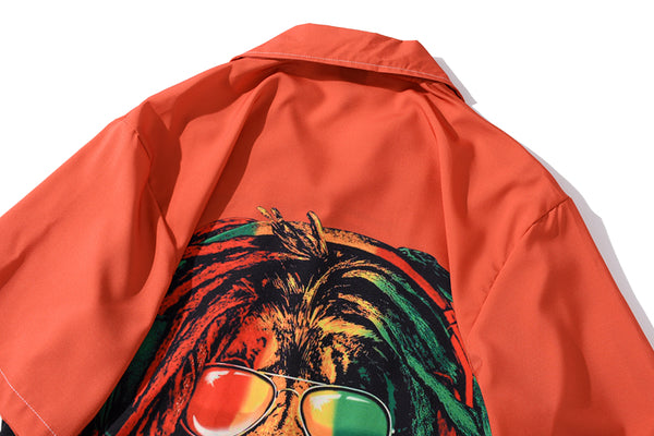 Summer Lion Print Orange Beach Hawaiian Aloha Shirts Mens Casual Short Sleeve Shirt Camisas Fashion Shirts Tops | Vimost Shop.