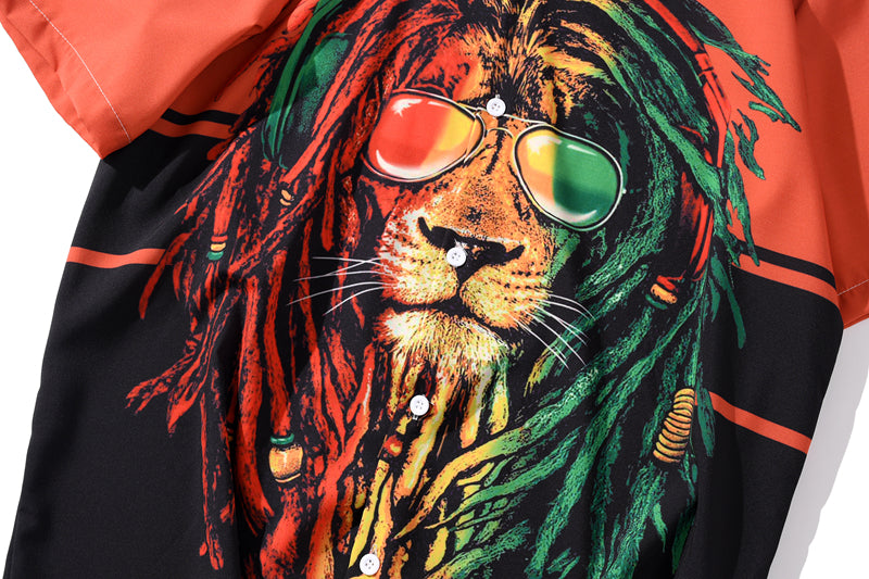 Summer Lion Print Orange Beach Hawaiian Aloha Shirts Mens Casual Short Sleeve Shirt Camisas Fashion Shirts Tops | Vimost Shop.