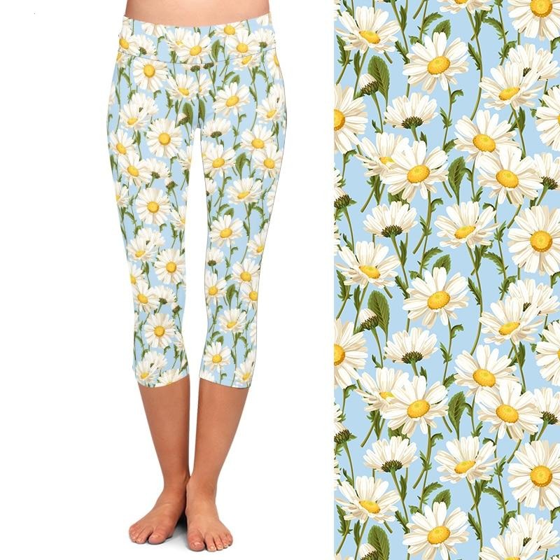 Summer Style Fresh Little Daisy Pattern Print Women Leggings High Waist Plus Size | Vimost Shop.