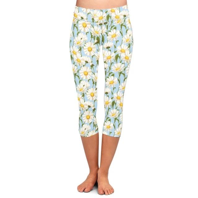 Summer Style Fresh Little Daisy Pattern Print Women Leggings High Waist Plus Size | Vimost Shop.