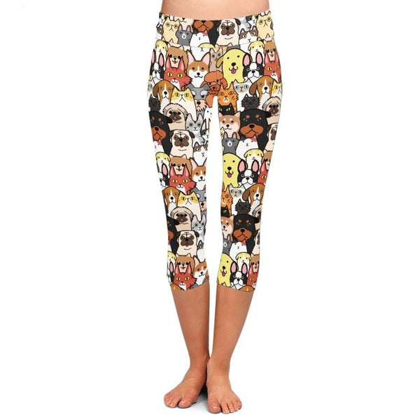 High Elastic Women Capri Leggings Seamless Cute Animals Cartoon Dogs Print High Waist Plus Size Casual Mid-Calf Pants | Vimost Shop.