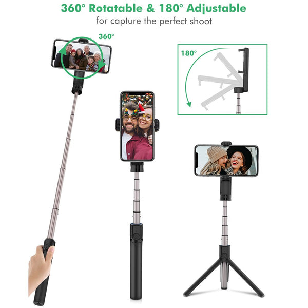 Extendable Folding bluetooth Selfie Stick Remote Control Tripod with Rotatable Phone Clamp Holder for iPhone 11 | Vimost Shop.