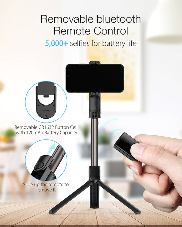 Extendable Folding bluetooth Selfie Stick Remote Control Tripod with Rotatable Phone Clamp Holder for iPhone 11 | Vimost Shop.