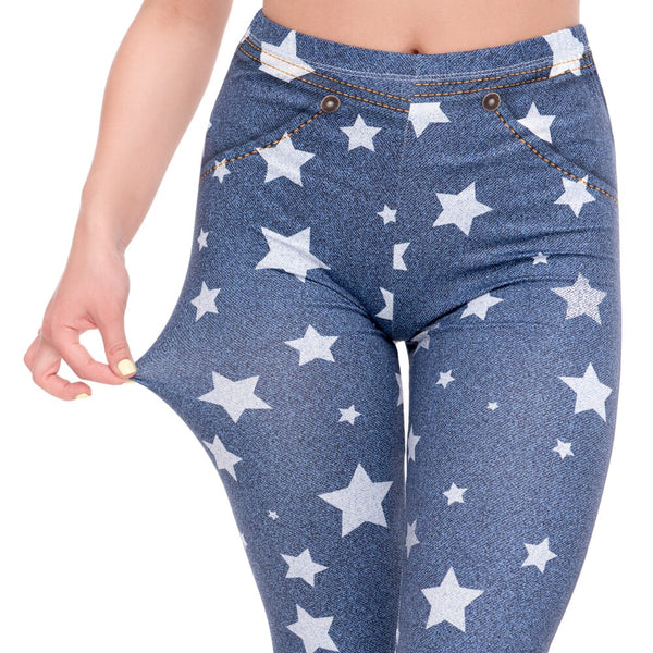 Fashion leggins mujer Blue Jeans With Stars Printing legging sexy feminina leggins | Vimost Shop.