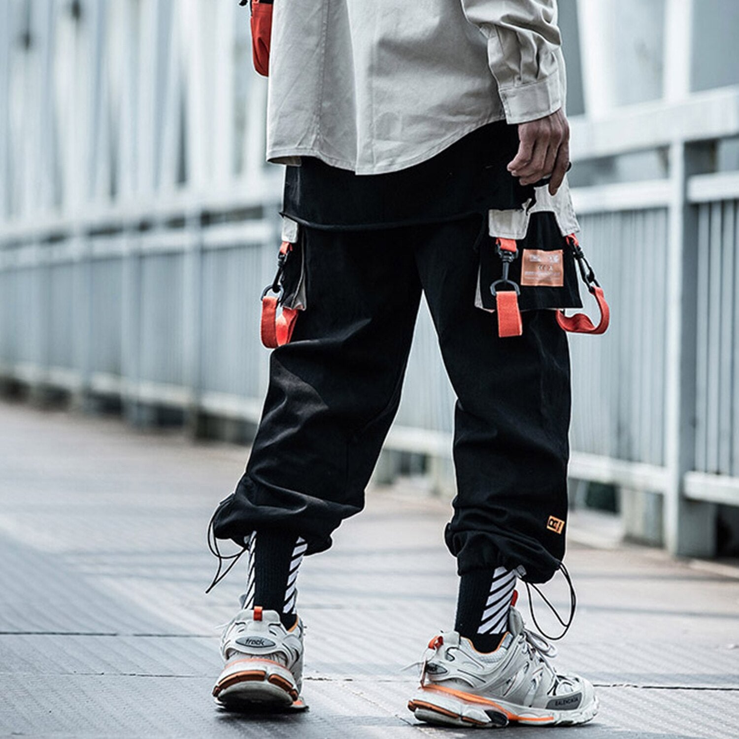 Hip Hop Color Block Pockets Male Harem Cargo Pants Streetwear Harajuku Casual Drawstring Joggers Mens Trousers | Vimost Shop.