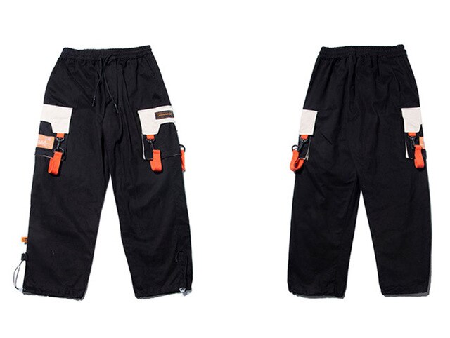 Hip Hop Color Block Pockets Male Harem Cargo Pants Streetwear Harajuku Casual Drawstring Joggers Mens Trousers | Vimost Shop.