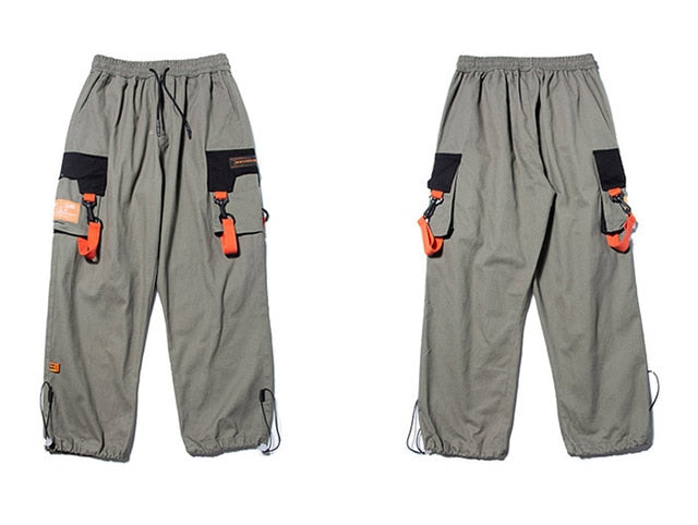 Hip Hop Color Block Pockets Male Harem Cargo Pants Streetwear Harajuku Casual Drawstring Joggers Mens Trousers | Vimost Shop.