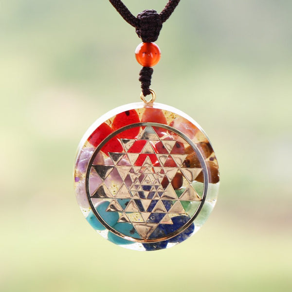 Sri Yantra Orgonite Pendant Necklace 7 Chakra Reiki Yoga Necklace Sacred Geometry Meditation Jewelry | Vimost Shop.