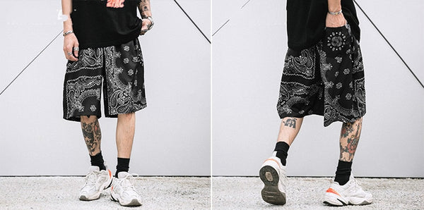 Japanese Style Shorts Men Casual Wear Hip Hop Cashew nut Print Short Pants | Vimost Shop.