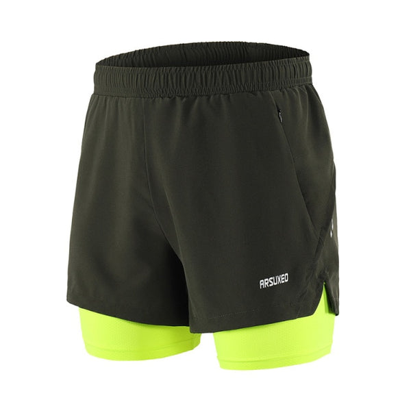 Men Running Shorts 2 in 1 Sports Shorts Quick Dry Active Training Exercise Jogging Gym Shorts With Zipper Pockets