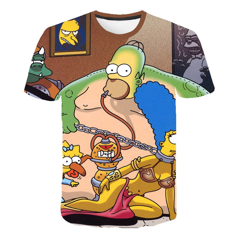 Happy family Funny Homer Simpson And his Son Wife 3D Printed Shorts Sleeve T-shirt | Vimost Shop.