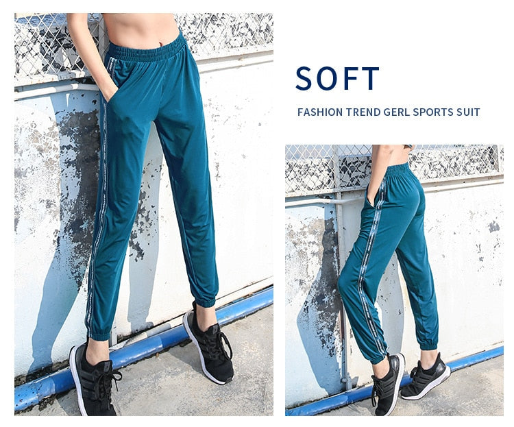 Sport Pants Women Loose Long Gym Trousers Elastic Walking Pantalon Jogging Femme Sweatpants Athletic Breathable Striped Running | Vimost Shop.