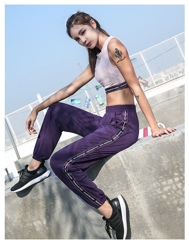 Sport Pants Women Loose Long Gym Trousers Elastic Walking Pantalon Jogging Femme Sweatpants Athletic Breathable Striped Running | Vimost Shop.