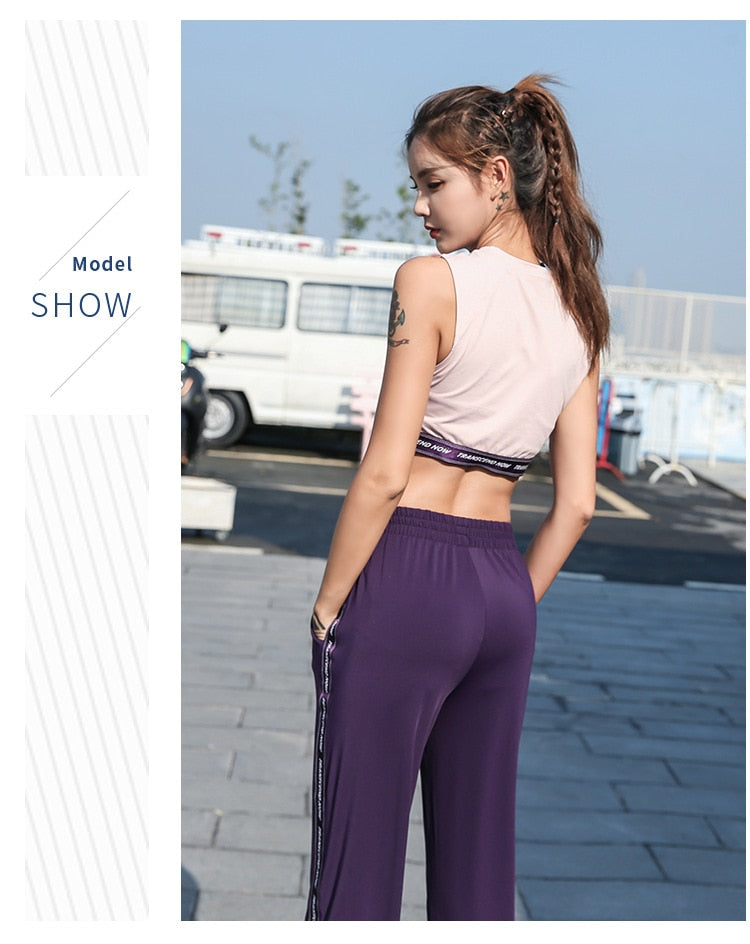 Sport Pants Women Loose Long Gym Trousers Elastic Walking Pantalon Jogging Femme Sweatpants Athletic Breathable Striped Running | Vimost Shop.