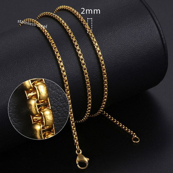 Width 2mm Round Box Chain Necklaces For Women Men Gold Stainless Steel Necklace Never Fade Wholesale Jewelry | Vimost Shop.