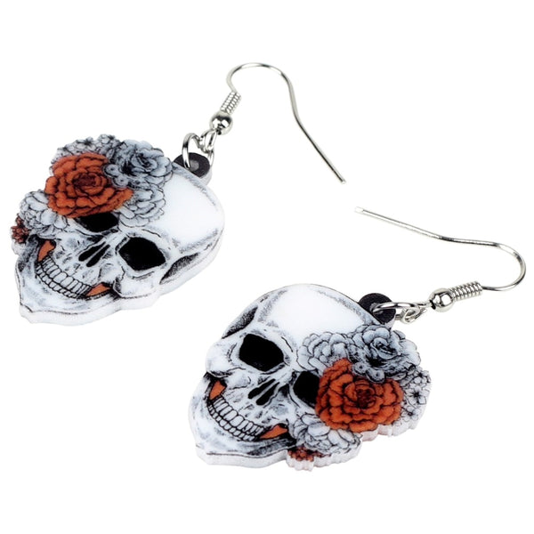 Acrylic Halloween Rose Flower Skull Earrings Drop Dangle Big Long Fashion Punk Jewelry For Women Girls Ladies Accessories | Vimost Shop.