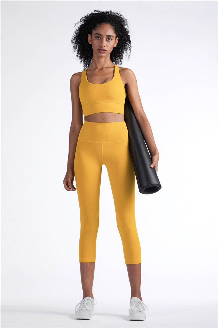 Solid Fitness Athletic Pants Women Sports Capris Yoga Leggings High Elastic Waist Solid Skinny Stretch Tights Seamless | Vimost Shop.