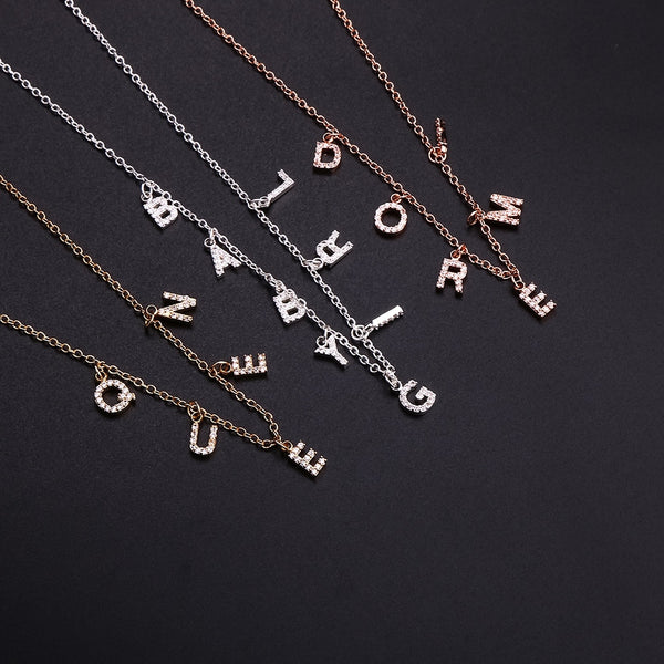 Mother's Day Gift  6mm Zircon Name Necklace for Women Girl Personalized Crystal Name Necklace Copper Pendant Plain Chain | Vimost Shop.