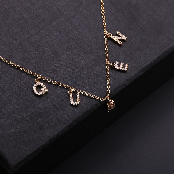 Mother's Day Gift  6mm Zircon Name Necklace for Women Girl Personalized Crystal Name Necklace Copper Pendant Plain Chain | Vimost Shop.