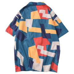 Hip Hop Shirt Streetwear Mens Hawaiian Shirt Color Block Geometric | Vimost Shop.