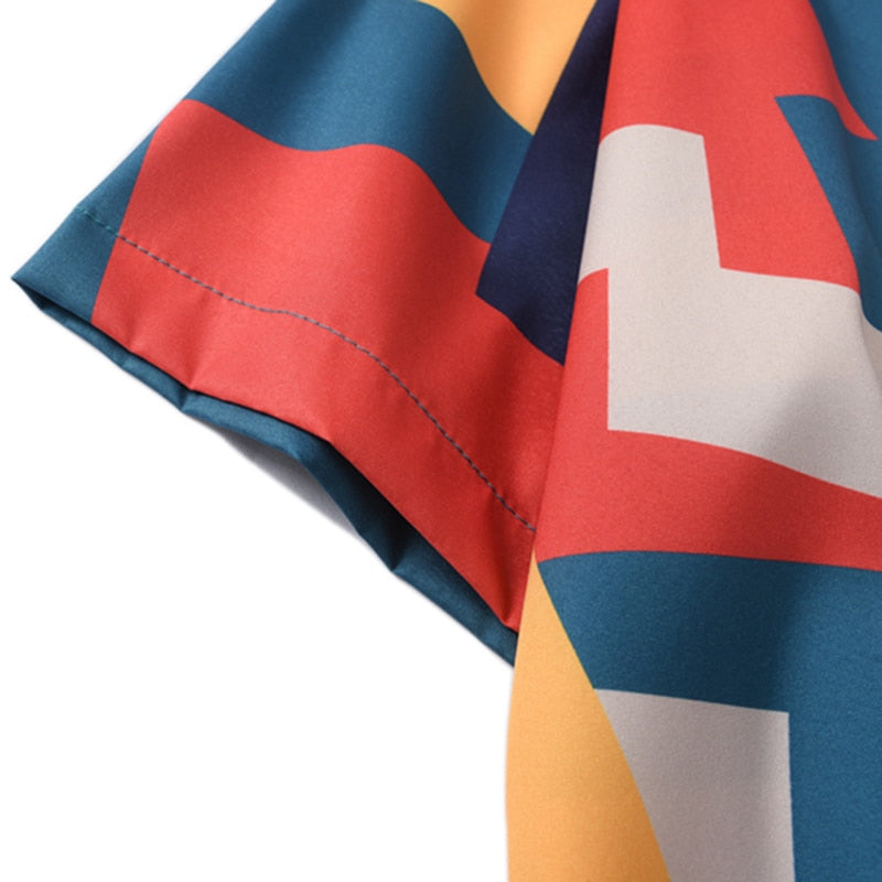 Hip Hop Shirt Streetwear Mens Hawaiian Shirt Color Block Geometric | Vimost Shop.