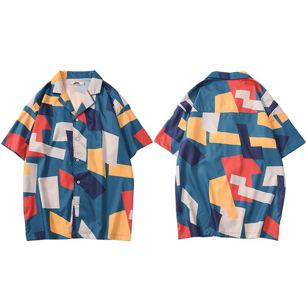 Hip Hop Shirt Streetwear Mens Hawaiian Shirt Color Block Geometric | Vimost Shop.