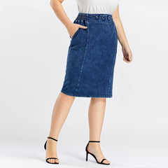 Women's Plus Size Casual Denim Skirt High Flexibility Fashion Skirt Knitted Denim