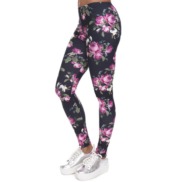 New Women Leggings Retro Roses Printing Fitness legging Elegant Sexy Elasticity Leggins High Waist Legins Trouser Pants | Vimost Shop.