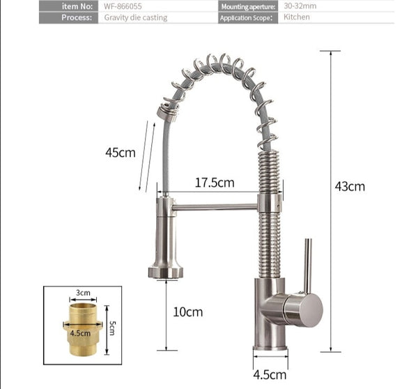 Kitchen Faucets Brush Brass Faucets for Kitchen Sink  Single Lever Pull Out Spring Spout Mixers Tap Hot Cold Water Crane