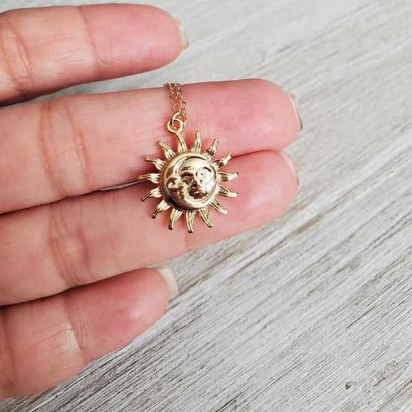 Vintage Sun and Moon Charm Celestial Dainty Necklaces For Women Boho Jewelry Stainless Steel Chain Couple Necklace Collier Femme | Vimost Shop.
