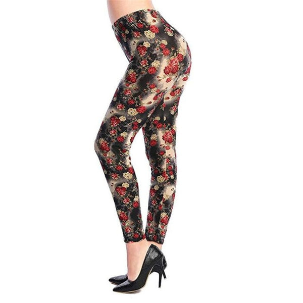 New Rose Flower Printed Leggings Fashion Sexy Women Lady Slim High Elastic Cotton Pants | Vimost Shop.