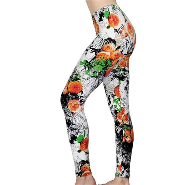 New Rose Flower Printed Leggings Fashion Sexy Women Lady Slim High Elastic Cotton Pants | Vimost Shop.