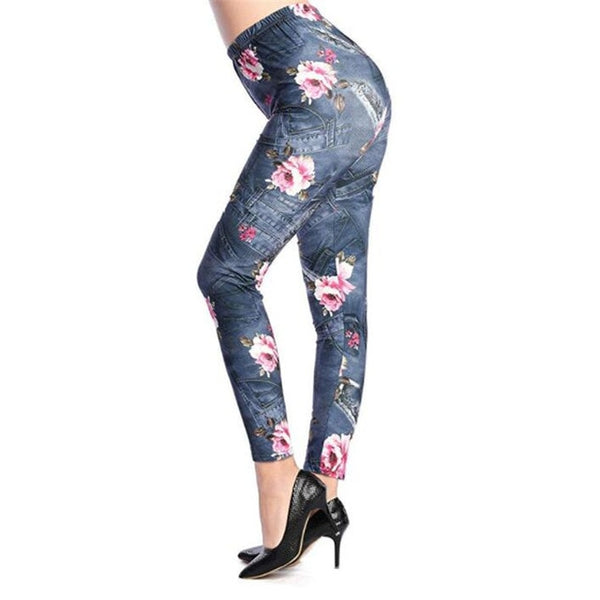 New Rose Flower Printed Leggings Fashion Sexy Women Lady Slim High Elastic Cotton Pants | Vimost Shop.
