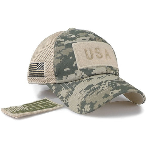 Tactical Camouflage Baseball Caps Men Summer Mesh Military Army Caps Constructed Trucker Cap Hats With USA Flag Patches | Vimost Shop.
