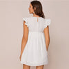 White Ruffle Armhole Embroidery Floral Smock Dress Women Summer High Waist Cap Sleeve Cute Boho Short Flared Dresses | Vimost Shop.