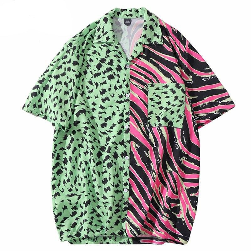Men Hawaiian Shirt Zebra Stripe Leopard Print Patchwork | Vimost Shop.