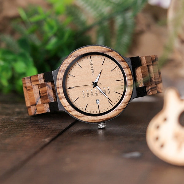 Wood Watch Men Wristwatches Quartz Movement Calendar Week Display in Gift Box erkek kol saati | Vimost Shop.