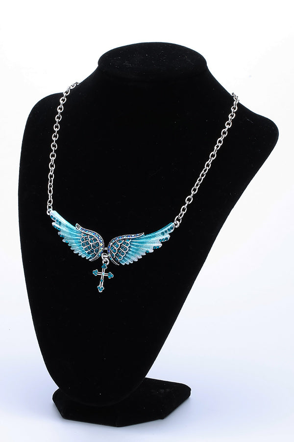 Angel Wing Cross Choker Necklace Guardian Women Biker Crystal Jewelry Gifts Her Girl Silver Color NC01 Dropshipping (18+2)