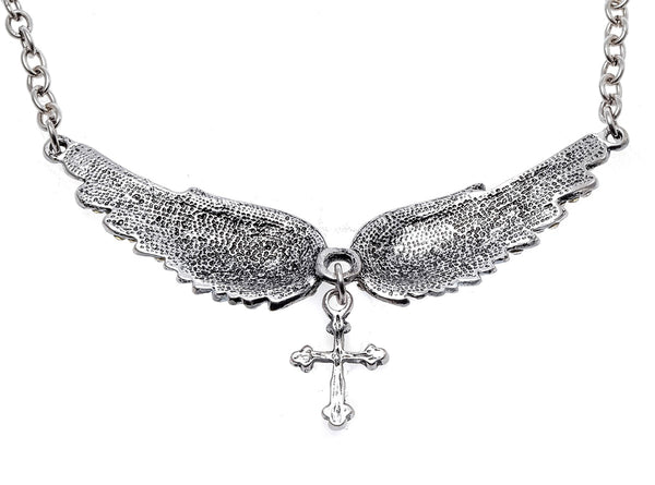 Angel Wing Cross Choker Necklace Guardian Women Biker Crystal Jewelry Gifts Her Girl Silver Color NC01 Dropshipping (18+2)
