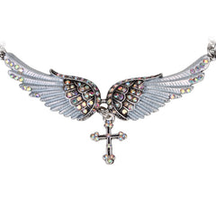 Angel Wing Cross Choker Necklace Guardian Women Biker Crystal Jewelry Gifts Her Girl Silver Color NC01 Dropshipping (18+2)" | Vimost Shop.