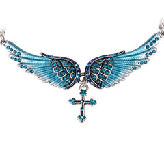 Angel Wing Cross Choker Necklace Guardian Women Biker Crystal Jewelry Gifts Her Girl Silver Color NC01 Dropshipping (18+2)" | Vimost Shop.