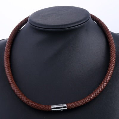 Men's Leather Choker Brown Black Braided Rope Chain Necklace For Men Boys Stainless Steel Clasp Male Jewelry Dropshipping UNM09A | Vimost Shop.