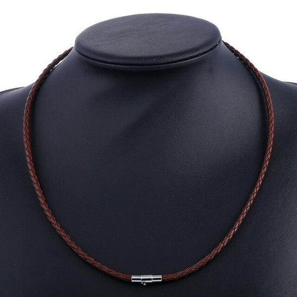 Men's Leather Choker Brown Black Braided Rope Chain Necklace For Men Boys Stainless Steel Clasp Male Jewelry Dropshipping UNM09A | Vimost Shop.